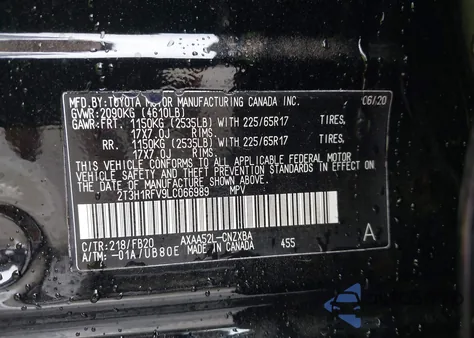 2020 Toyota Rav4 Le из США, поврежденный, VIN 2T3H1RFV9LC066989